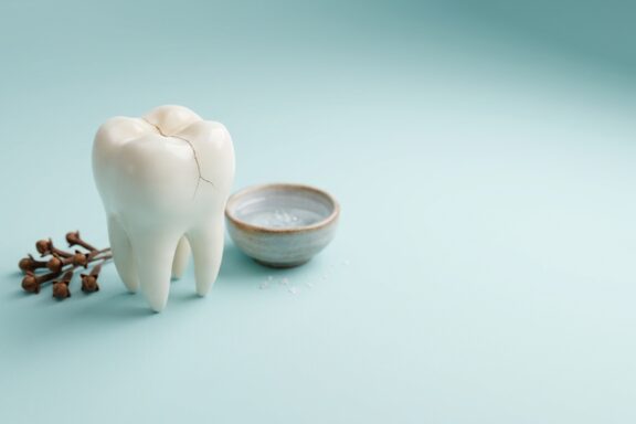 Close-up illustration of a cracked molar tooth with a small crack across the chewing surface