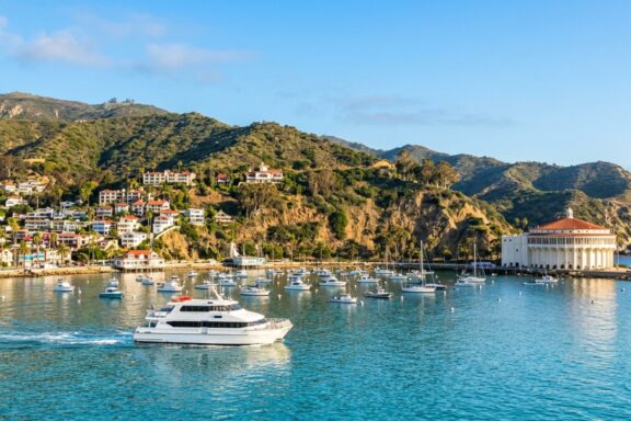 Catalina Express ferry approaching the harbor of Avalon on Santa Catalina Island