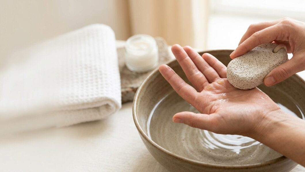 A close-up shot focuses on a person's hands over a ceramic bowl filled with water.